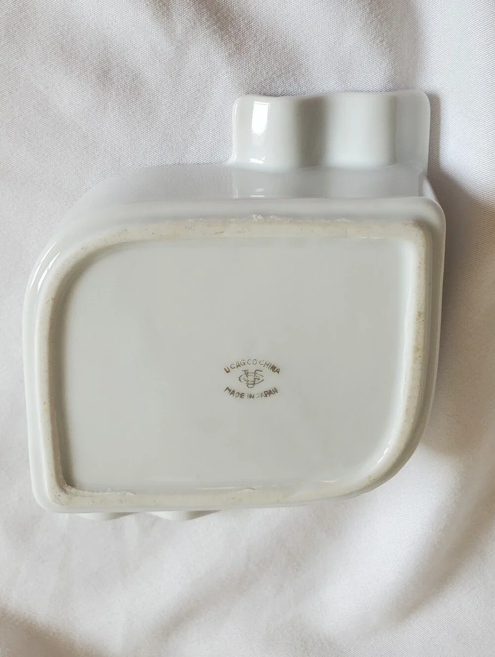 Ucagco China Vintage White Porcelain Ashtray with Gold and Plum Floral Accent